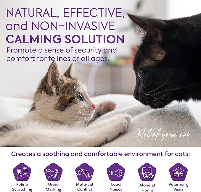 Cat Calming Diffuser Refills: Pheromone Refill for Cats, Long-Lasting 4-Month Supply, Compatible with Most Diffusers, 4 Pack (Lavender)-PawvioPets