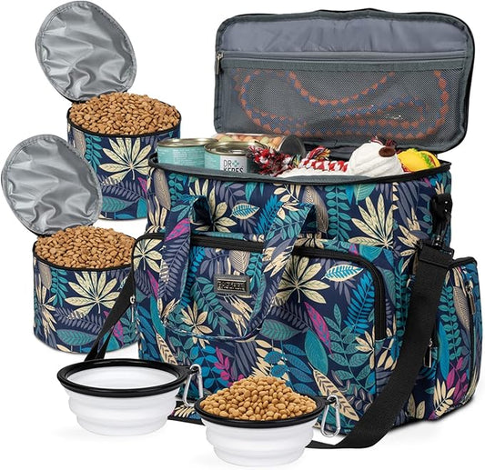 BAGLHER Dog Travel Bag, Pet Travel Bag (ALL Pet Travel Supplies), With 2 Pet Food Containers and 2 Collapsible Silicone Bowls; Essential Kits for Pet Travel Hawaii-PawvioPets