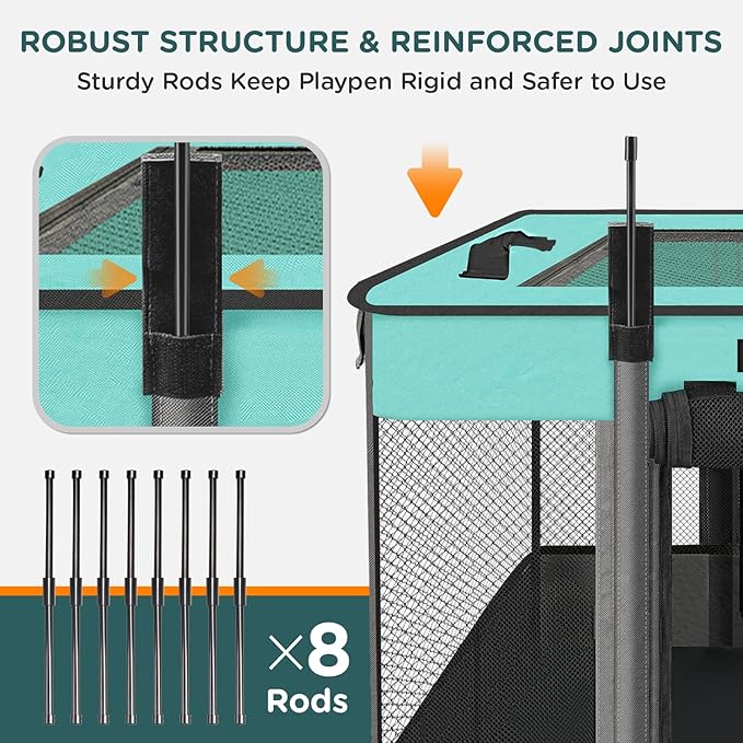 Foldable Pet Kitten Playpen, Waterproof Portable Pet Cat Dog Playpen Kennel Tent for Small Dog Cat, Removable Shade Cover, Come with Free Carrying Case, Indoor Outdoor Use for Small Animals, BlackTeal-PawvioPets