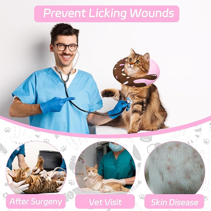 Cat Cone Collar Soft, Adjustable Cat Recovery Collar Kitten Cones to Stop Licking, Cute Donut E Collar After Surgery, Elizabethan Kittens Protective Cones After Spay (Chocolate, Medium)-PawvioPets