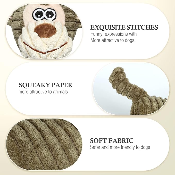 Dog Toys for Large Dog - Plush Squeaky Medium & Small Dog Toys - Stuffed Animals Puppy Toys - Funny Cute Dog Toys for Dog Birthday Presents (Monkey)-PawvioPets