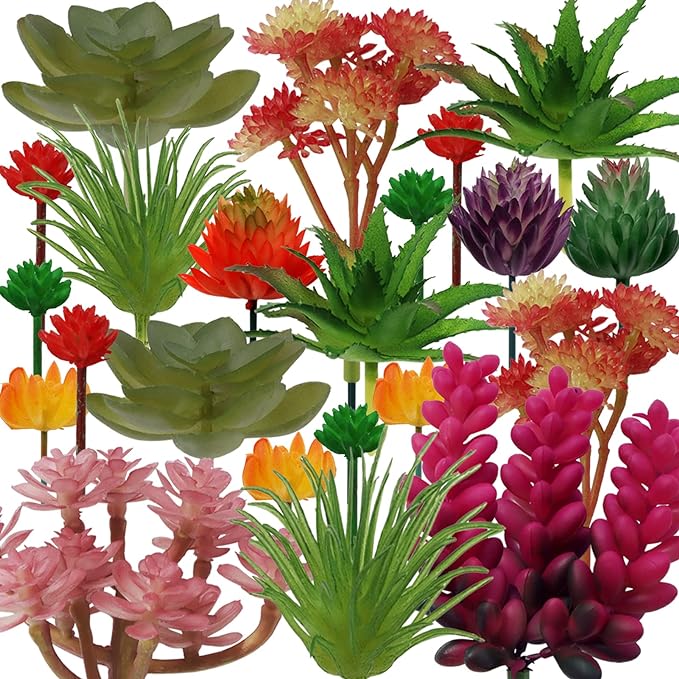 22pcs Colorful Fake Succulents, Mini Artificial Succulents for DIY Crafting Home Terrarium Floral Wall Garden Arrangement Office Decoration (Unpotted)-PawvioPets