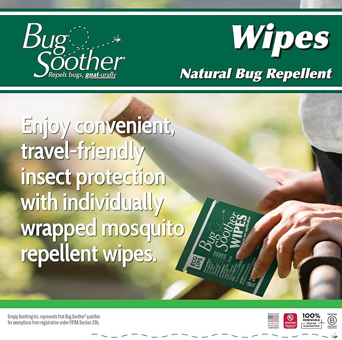Bug Soother Wipes (100 ct) - Natural Insect, Gnat and Mosquito Repellent & Deterrent - 100% DEET-Free Safe Bug Wipes for Adults, Kids, & Pets - Made in USA-PawvioPets