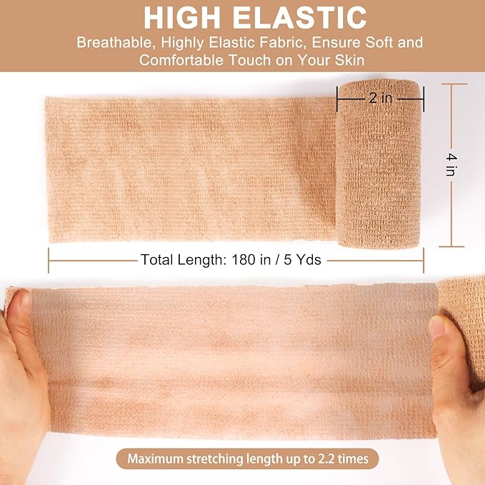 24 Pack Self Adhesive Bandage Wrap, 4” x 5 Yards Cohesive Medical Tape Elastic Wrap for Sports, Ankle, Wrist Sprains, Pet First Aid-PawvioPets