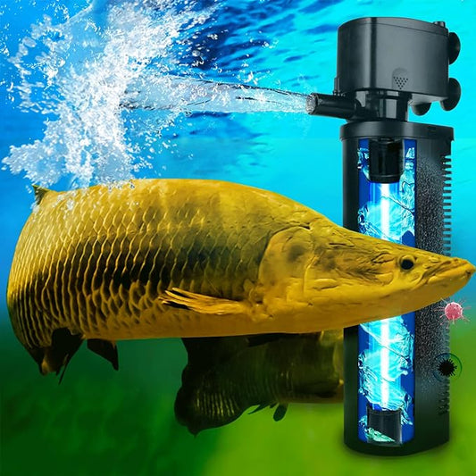 600GPH UV Aquarium Filter for 75-300 Gal Tank, Large Fish Turtle Tank Green Water Clean Machine Submersible Canister Filter Powerful Pump Pond Filter for Saltwater Freshwater Crystal Green Killing-PawvioPets