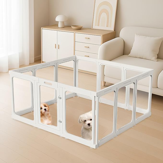 Acrylic Dog PlayPen, Clear Dog Play Pen for Puppy Cat Rabbit, Easy Assemble Pen, Preferable Small Cage, 23.6" H, 12 Pcs-PawvioPets
