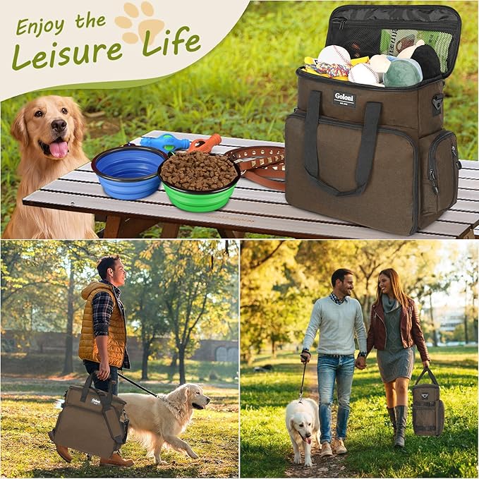 Dog Travel Bag Airline Approved–Pet Travel Tote with Collapsible Bowls,Food Containers & Feeding Mat–Multi-Pocket Organizer for Dogs & Cats, Durable & Water-Resistant for Hiking,Trips,Outdoors-PawvioPets