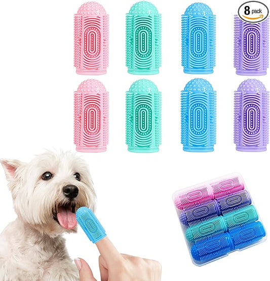 Dog Toothbrush Dog Tooth Brushing Kit Dog Finger Toothbrush for Dog Teeth Cleaning&Dog Dental Care (8-Pack, Blue Green Pink Purple)-PawvioPets