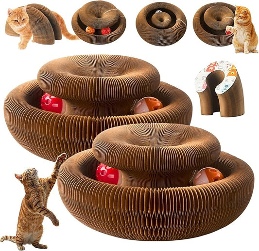 2 Pack Magic Organ Cat Toy Foldable Magic Organ Cat Scratching Board Reversible Infinity Style Magic Organ Cat Toy with 4 PCS Ball Cat Toys Interactive Indoor Cat Toys-PawvioPets