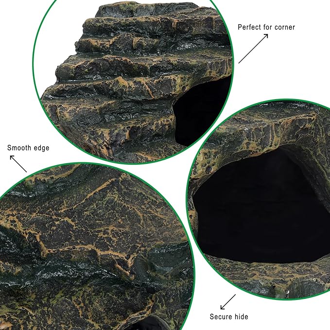 Gecko Tank Acccessories, Turtle Tank Accessories, Perfect Tortoise Hide Fish Tank Decor for Betta, Fish, Snake Hide, Professional Turtle Basking Platform (Medium)-PawvioPets