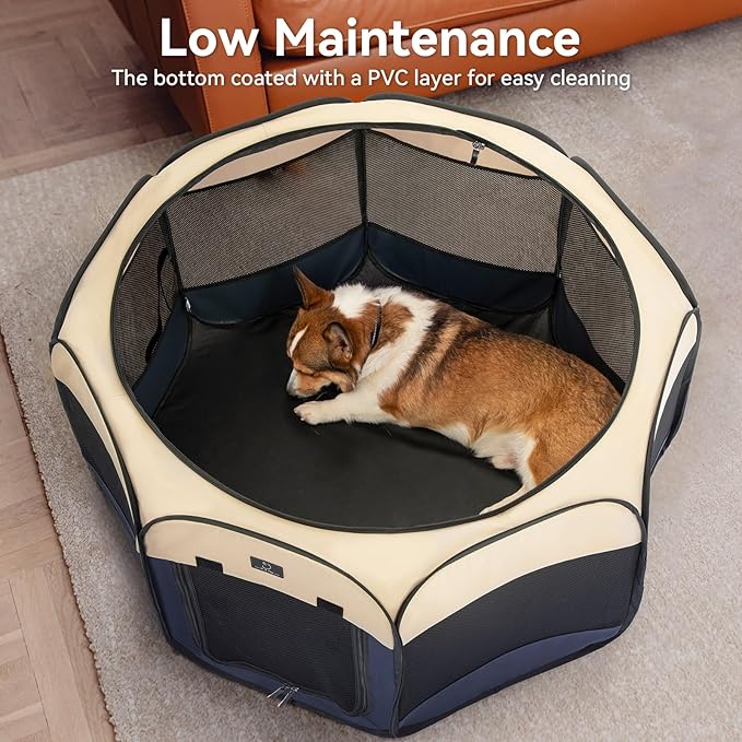 A4Pet Collapsible Playpen, 39.5” Portable Dog Playpen with Bowl, Suitable for Puppies, Kittens, and Small Animals, Removable Zipper & Mesh Panel(16”W × 10”H)-PawvioPets