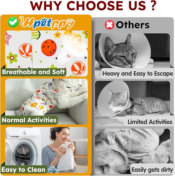 Cat Recovery Suit for Spay Abdominal Wounds, Breathable Cat Onesie for Cats After Surgery Female, Kitten Surgical Recovery Suit Female Cone of Shame Alternative for Cats Anti Licking-PawvioPets