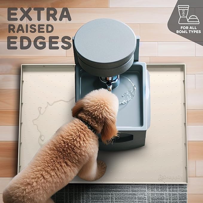 32x24x1” XL Dog Food Mat - All Purpose Under Sink Liner, Washer and Dryer Covers for The Top, Silicone Griddle Mat for Blackstone - Raised Edges Dog Mat for Food and Water Prevent Spill, Waterproof-PawvioPets