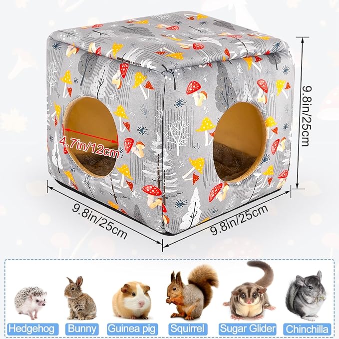 Bienbee Guinea Pig Hideout, Washable Guinea Pigs House Cozy Guinea Pigs Bed for Small Pet Bunny/Rabbit/Hamster/Chinchilla Guinea Pig Accessories Mushroom-PawvioPets
