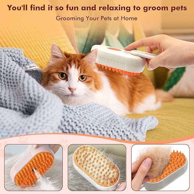Cloud Care Cat Brush, Cat Steam Brush for Shedding, 4-In-1 Self-Cleaning Pet Steam Brushs for Long and Short Hair Cats and Dogs Grooming Supplies-PawvioPets