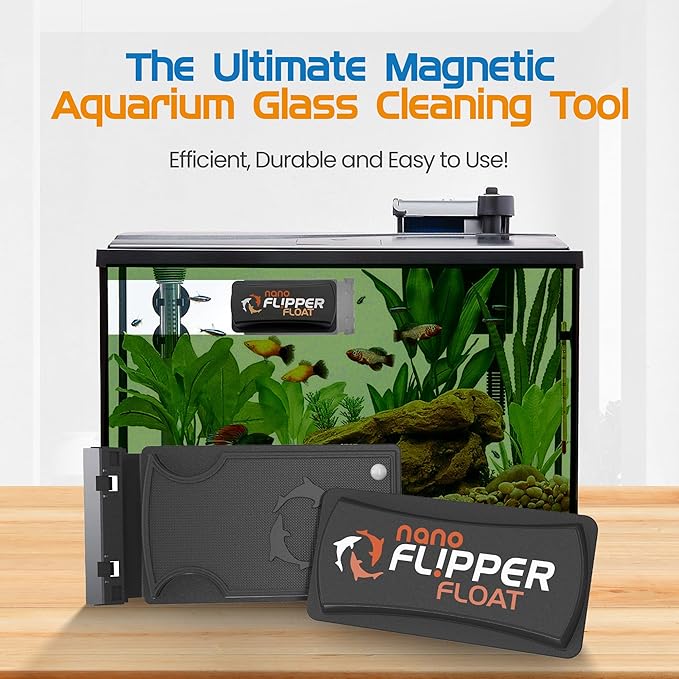 FL!PPER Flipper Cleaner Float - 2-in-1 Floating Magnetic Aquarium Glass Cleaner - Fish Tank Cleaner - Scrubber & Scraper Aquarium Cleaning Tools - Floating Fish Tank Cleaner, Nano-PawvioPets