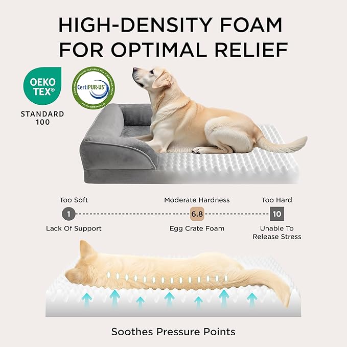 Bedsure Orthopedic Dog Bed Medium Size Dogs - Washable Medium Dog Cat Bed Waterproof, Comfort Pet Couch Sofa with Washable Removable Cover, Pets Bed with Nonskid Bottom, Grey, 28"-PawvioPets