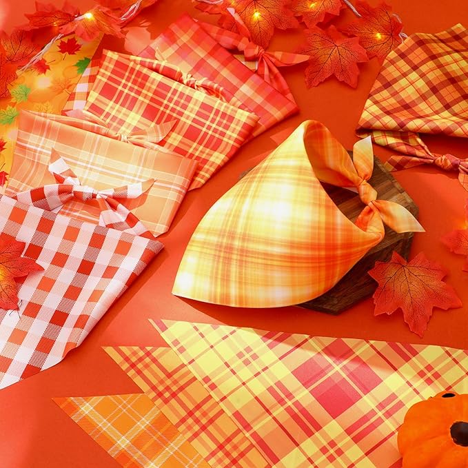 Abbylike 50 Pcs Fall Plaid Dog Bandanas Bulk Autumn Bandanas for Dogs Triangle Kerchief Bibs Scarf for Small Medium Large Pets Thanksgiving Costume Accessories, 25 Styles (31.5 x 21.7 x 21.7 Inch)-PawvioPets