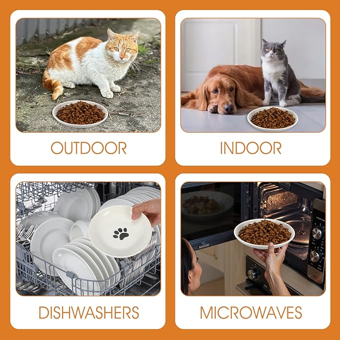 6 Pack Cat Food Bowl, Ceramic Cat Bowls, Anti Whisker Fatigue Cats Bowl Set, 5.9 Inches Shallow Wide Kitten Plates for Food and Water-PawvioPets