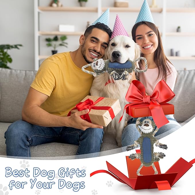 Funny Plush Dog Chew Toys, Squeaky Dog Toys, Interactive Tug of War Puppy Toys, Stuffed Dog Toys for Small, Medium and Large Dogs - Monkey-PawvioPets