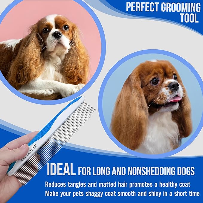 Dog Grooming Comb for Matting – Metal Dematting Comb with Stainless Steel Teeth & Non-Slip Handle (Style 1)-PawvioPets