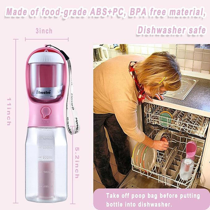 Dog Water Bottle with Food Container & Poop Bag Holder, Travel Water Bowl, Portable Pet Dispenser, Dog Stuff Accessories Items, Puppy Essentials Necessities for Yorkie Chihuahua Walking Hiking-PawvioPets