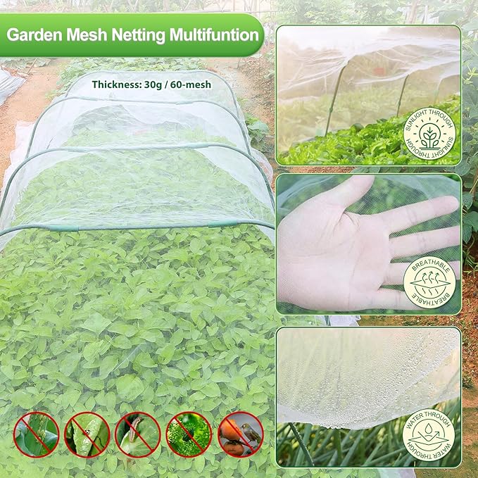 Garden Netting Kit, 10X30 Ft Garden Ultra Fine Mesh Net Bird Barrier Protection with Garden Hoops for Protect Garden Vegetables Flowers Shrubs Fruit Trees Indoors & Outdoors Plant Beds Greenhouse-PawvioPets
