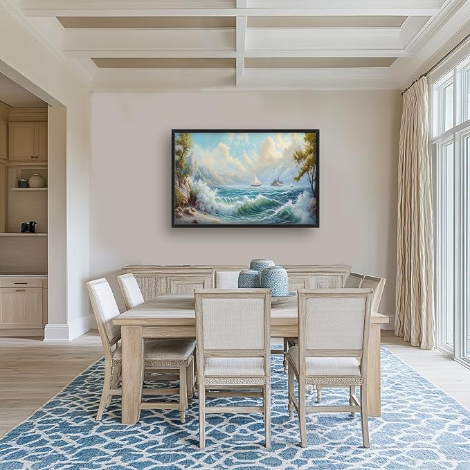 Framed Large Sailboat Wall Art for Living Room, Oversized Sea Coastal Wall Decor Beach Nautical Canvas Painting Seascape Pictures Home Decoration for Living Room Bedroom Office 36"x24"-PawvioPets