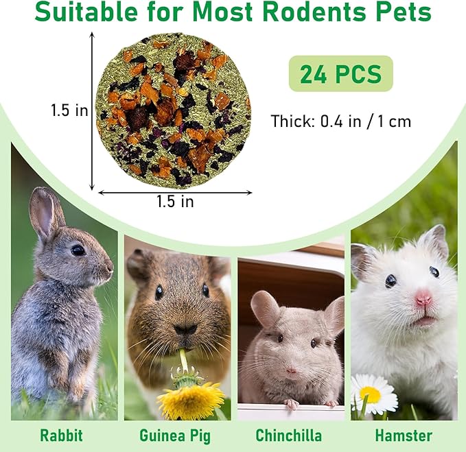 Fhiny 24 PCS Rabbit Chew Toys, Natural Timothy Hay Carrot Pumpkin Purple Potato Biscuit Cubes Bunny Chew Treats for Teeth Care Small Animals Molar Snacks for Hamster Guinea Pig Chinchilla Rat-PawvioPets