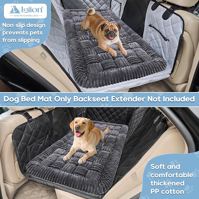 Dog Car Bed Mat, Non-Slip Backseat Extender Pet Blanket, Plaid Dog Bed for Trucks, Sedans & Large SUVs, Chew-Resistant Travel Pad for Dogs, Easy Clean & Scratch-Proof & Comfort（56"x28.7" Gray-PawvioPets