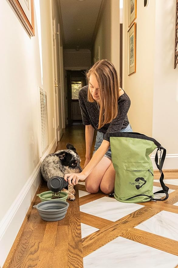 Dog Travel Bag – Large Capacity Pet Food Organizer with Backpack Leash, Water-Resistant & Food-Safe, Includes ID Tag – Travel Gear for Dogs, Hiking, Camping & Road Trips (Green)-PawvioPets