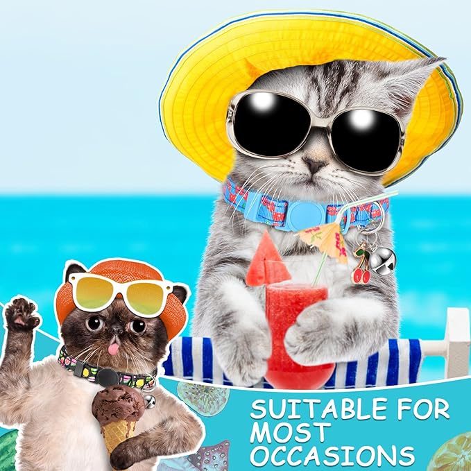 Frienda 12 Pcs Spring Summer Breakaway Cats Collars Girl Cat Safety Adjustable Collars with Bell and Summer Fruit Patterns Pendants Set for Pets Decoration(Medium)-PawvioPets