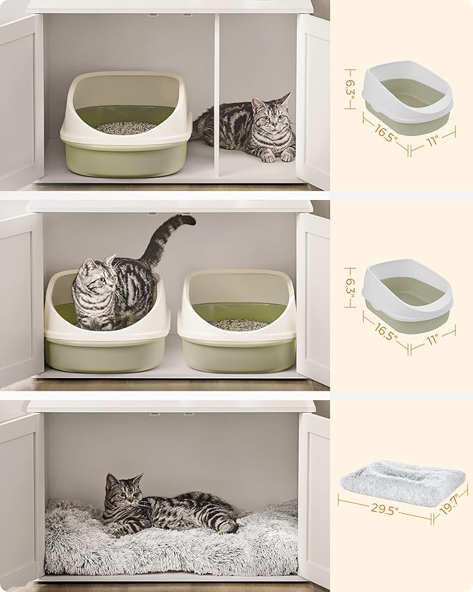 Feandrea Cat Litter Box Enclosure, Litter Box Furniture Hidden with Removable Divider, Indoor Cat House, End Table, 31.5 x 20.9 x 19.7 Inches, White UPCL002W01-PawvioPets