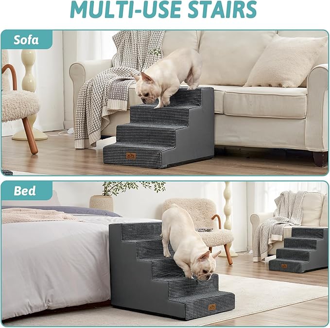 Dog Stairs for Small Dogs, 5 Tier Wider Pet Stairs for High Beds, 23.6" H Non-Slip Dog Steps for Old Cats, Puppies, Small Medium Dogs, 29.5x19.7x23.6 inch, Dark Grey-PawvioPets