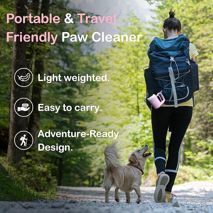 Dog Paw Cleaner for Small & Medium Dogs – Portable Paw Washer Cup with Soft Silicone Brush, Towel & Moisturizing Balm – Gently Cleans Muddy Paws After Walks (Pink, Small)-PawvioPets