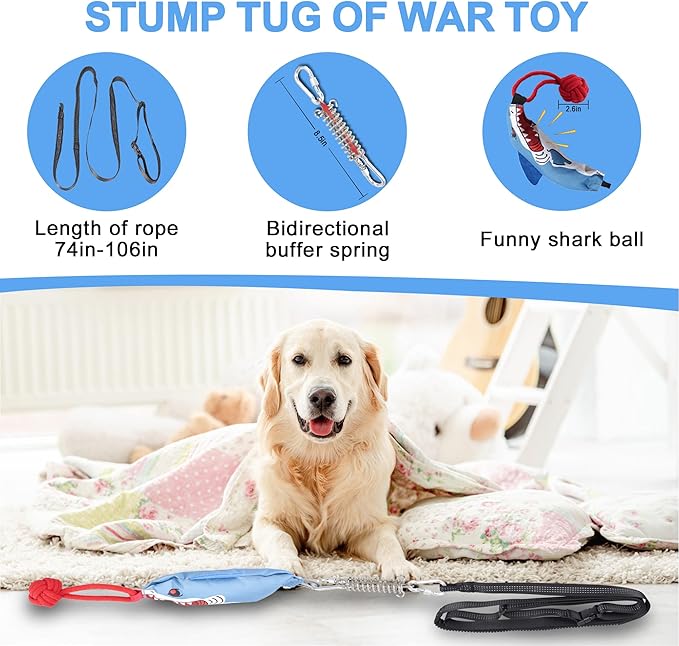 Dog Tree Tug of War Toy with Squeaky, Tethered Tug of War Outdoor Toy Self Play for Aggressive Chewers, Durable Bungee Cord with Chew Ball-PawvioPets
