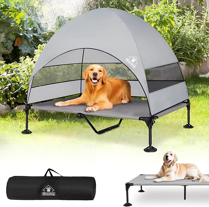 Elevated Outdoor Dog Bed with Canopy & Adjustable Feet - Larger Shade for Camping, Backyard & Patio-PawvioPets