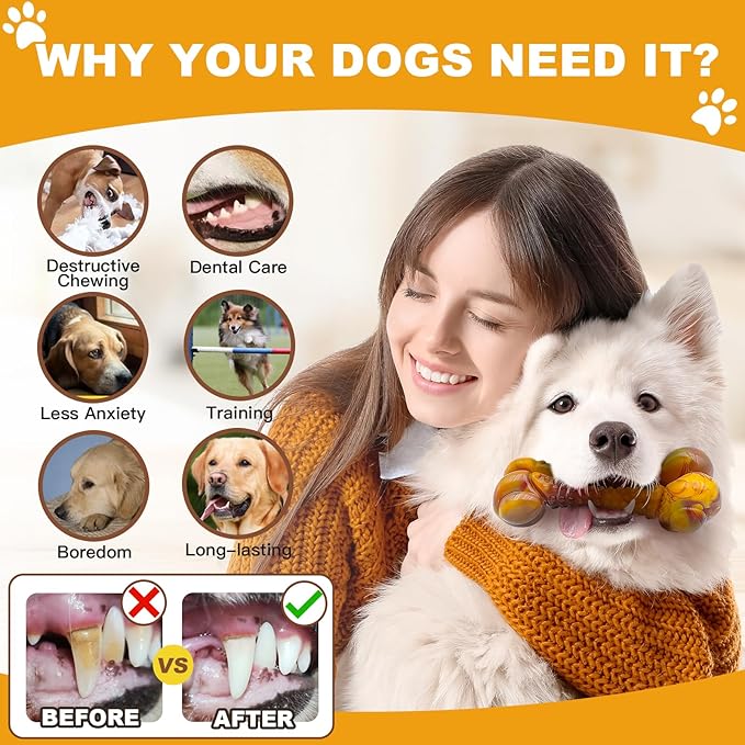 Dog Toys for Aggressive Chewers, Indestructible Dog Chew Toys for Large Medium Small Breed, Tough Nylon Interactive Durable Chew Toy Bone for Puppy Teething Toy Bacon Flavor, Best Gift&Keep Them Busy-PawvioPets