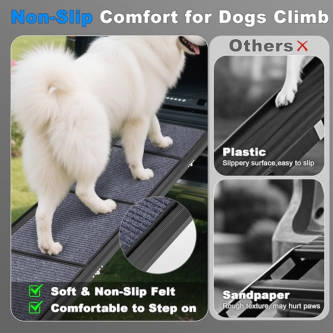 AQUILLA Dog Ramp for Car, 67" Aluminum Foldable Pet Ramp with Anti-Slip Soft Surface, Outdoor Portable Pet Ramp for Old & Medium & Large Dogs Enter Caravans, High Bed, Up to 250LBS (67" L x 17.3" W)-PawvioPets