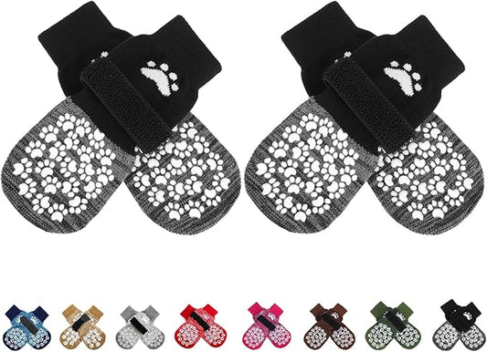 EXPAWLORER Anti Slip Dog Socks to Prevent Licking Paws, Shoes for Hot Pavement, Dog Booties for Small Medium Large Senior Dogs, Traction Control Boots & Paw Protectors for Hardwood Floors Black&Grey-PawvioPets