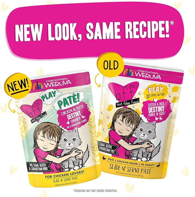 B.F.F. PLAY - Best Feline Friend Paté Lovers, Aw Yeah!, Chicken & Duck Destiny with Chicken & Lamb, 3oz Pouch (Pack of 12)-PawvioPets