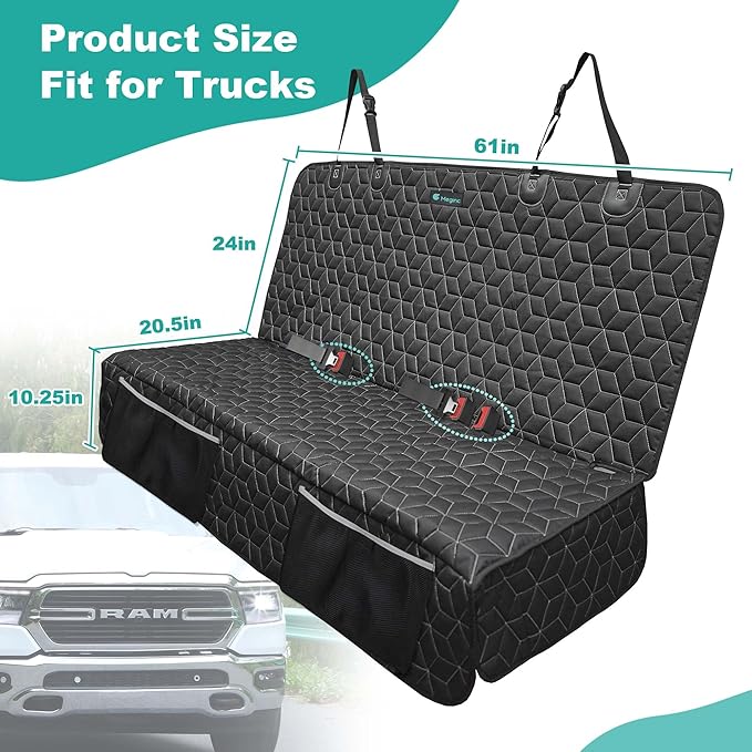 Dog Car Seat Covers for Back Seat,Waterproof Pet Bench Seat Covers for Trucks Ford f150/Ram1500/Nissan Frontier/Toyota Tacoma/GMC Canyon/Silverado Scratch Nonslip Truck Seat Cover for Dogs-PawvioPets