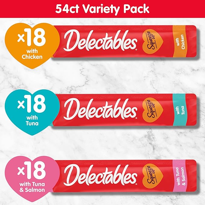 Delectables Squeeze Up Handheld Lickable Treats, Chicken, (Tuna and Tuna and Salmon) 54 Count-PawvioPets