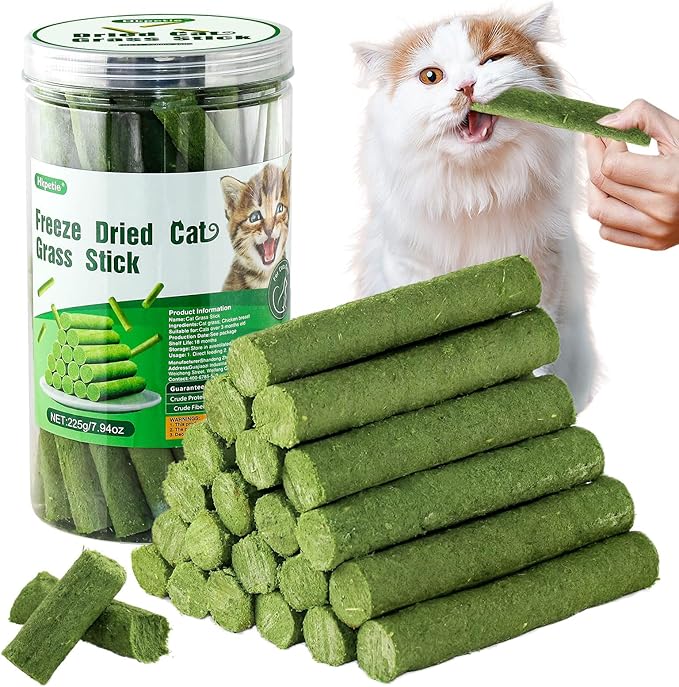 225g Cat Grass Teething Stick, Delicious Cat Treat Snack Edible Cat Chew Toy for Teeth Cleaning and Hairball Removal in Cats-PawvioPets