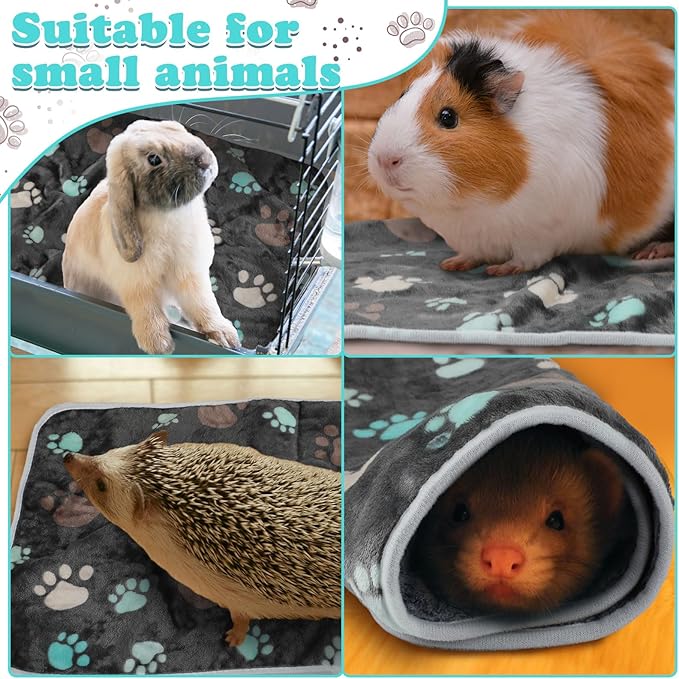 4 Pcs Waterproof Guinea Pig Blankets Washable Small Animal Fleece Bedding Absorbent Guinea Pig Cage Liners Reusable Pet Pee Pad Sleep Mat Pad Cover for Hamster Ferret (Cute Paw,24 x 16 Inch)-PawvioPets