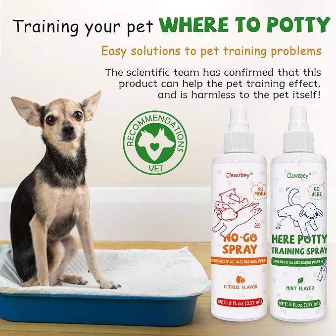 Dog Potty Spray Set, No-Go Spray & Potty Training Spray, Puppy Essentials, Stops Urination & Marking, Indoor and Outdoor Use (8 fl oz) Large Capacity, More Suitable for Multi-Dog Households-PawvioPets