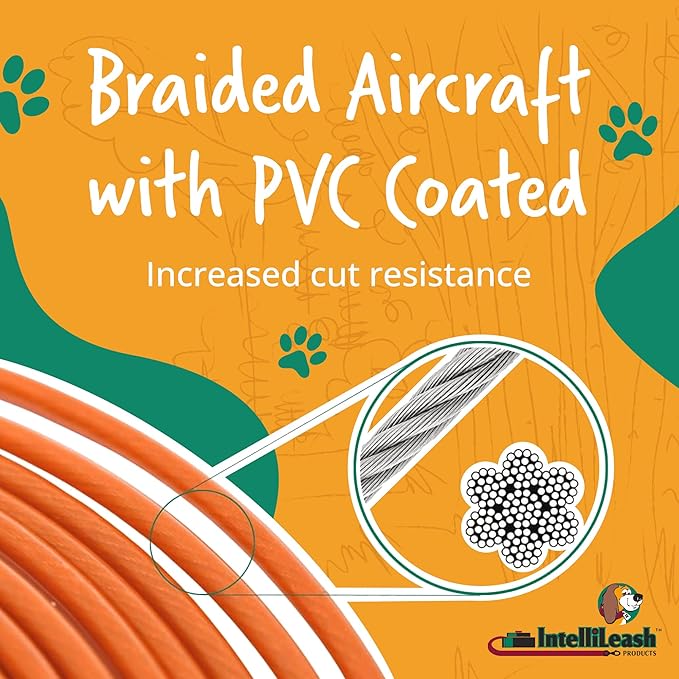 30FT Tie-Out Cables for Dogs - Strong, Safe, and Durable Dog Tie-Outs for Small Dogs up to 90 Pounds - Weather and Wear Resistant Galvanized Aircraft Cable for Outside Use-PawvioPets