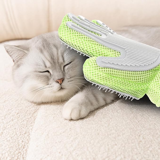 2 in 1 Pet Grooming Glove for Cats & Dogs, Efficient Deshedding Brush Pet Long Short Fur Removal Glove, Gentle Massaging Puppy Kitten Bathing Grooming Brush Tool, Easy Clean Floating Hair Mitt-PawvioPets