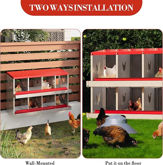 8 Hole Chicken Nesting Box with Roll Out Egg Tray, Rustproof & Ventilated Chicken Laying Boxes for Hens, Chickens, Ducks | Easy-Clean Poultry Coop Accessories-PawvioPets
