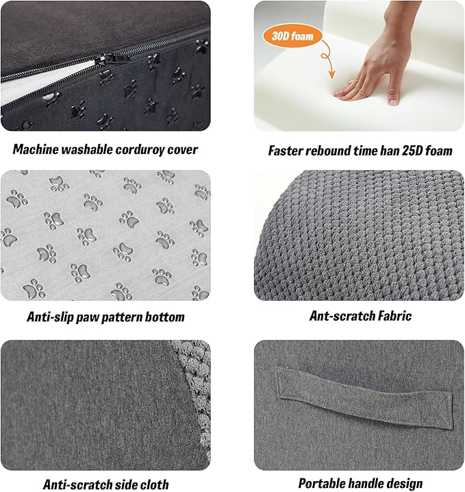 Dog Stairs&Steps for High Beds Up to 28'', 5-Step Dog Ramp for Small Medium Dogs with Washable Cover, Non-Slip Steps for Cats to Get on Couch and Sofa, Durable Foam Ladders, 24.4" Tall, Grey-PawvioPets